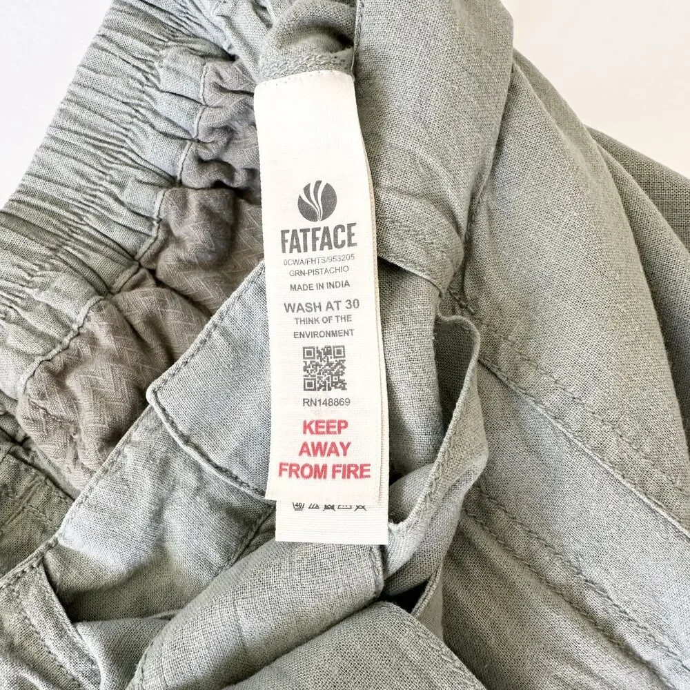 FatFace Linen Blend Shorts Womens US 6 Green Pistachio Tie Waist Cuffed Paperbag